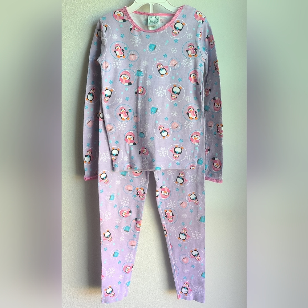 Circo - Girl's 2-Piece Christmas Purple Penguin Pajamas, Sz 8